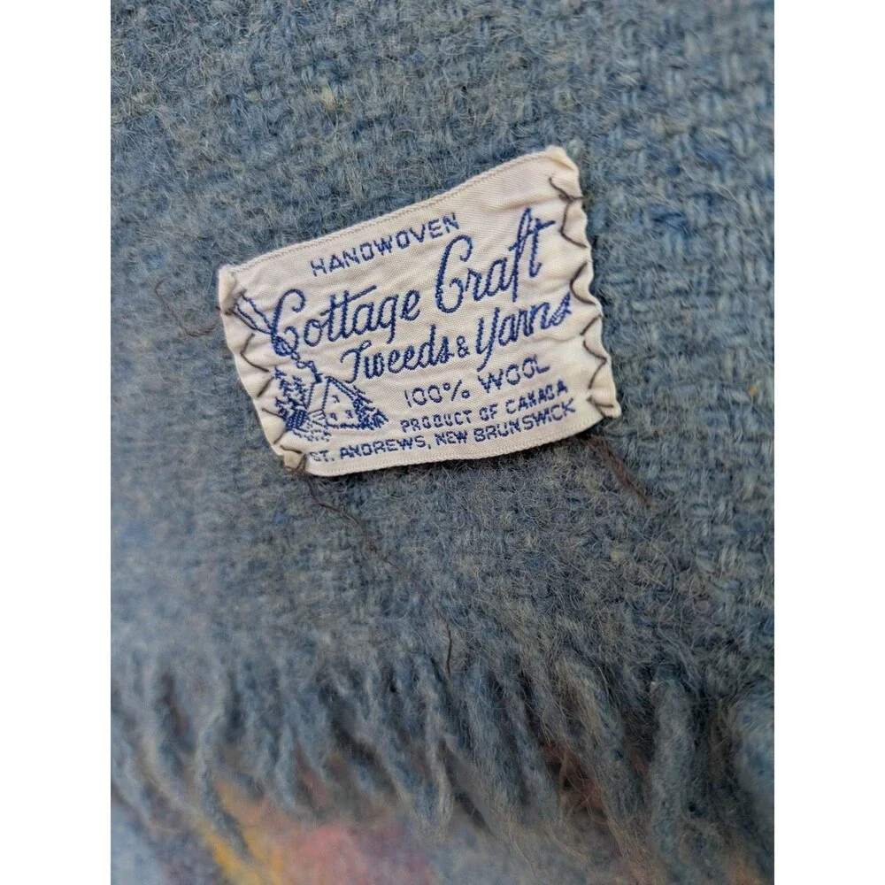 Handwoven Wool Blanket Pastel 27 x 47 Cottage Craft Canada Cottagecore 60s 70s